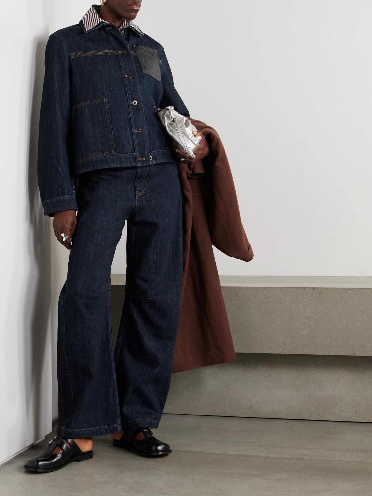 LOEWE LEATHER-TRIMMED DENIM JACKET