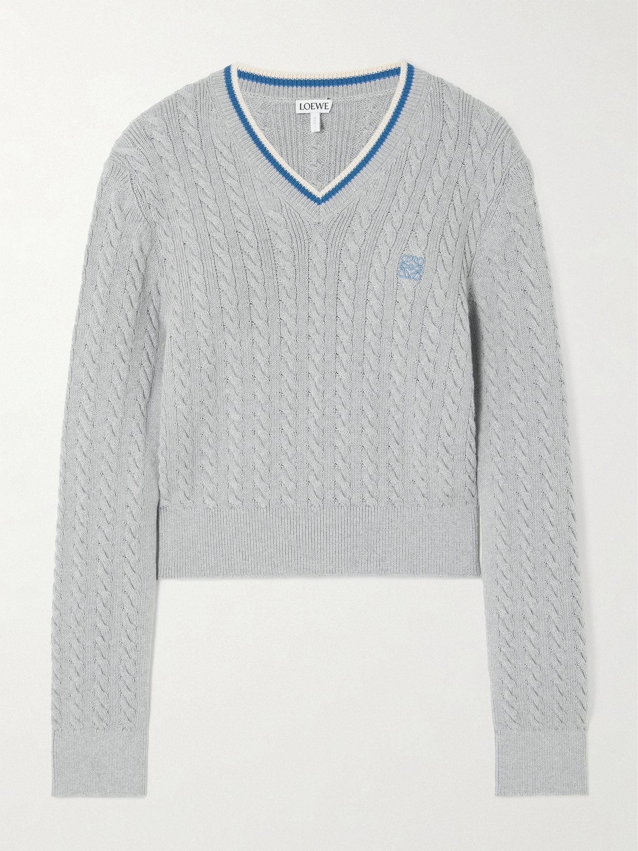 LOEWE - Striped Cable-knit Cotton-blend Sweater - Gray