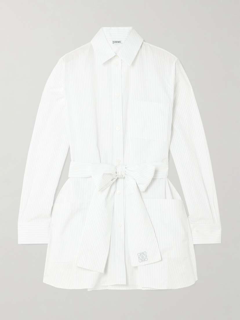Loewe Belted Embroidered Pinstriped Cotton-poplin Shirt