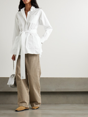 Loewe Belted embroidered pinstriped cotton-poplin shirt