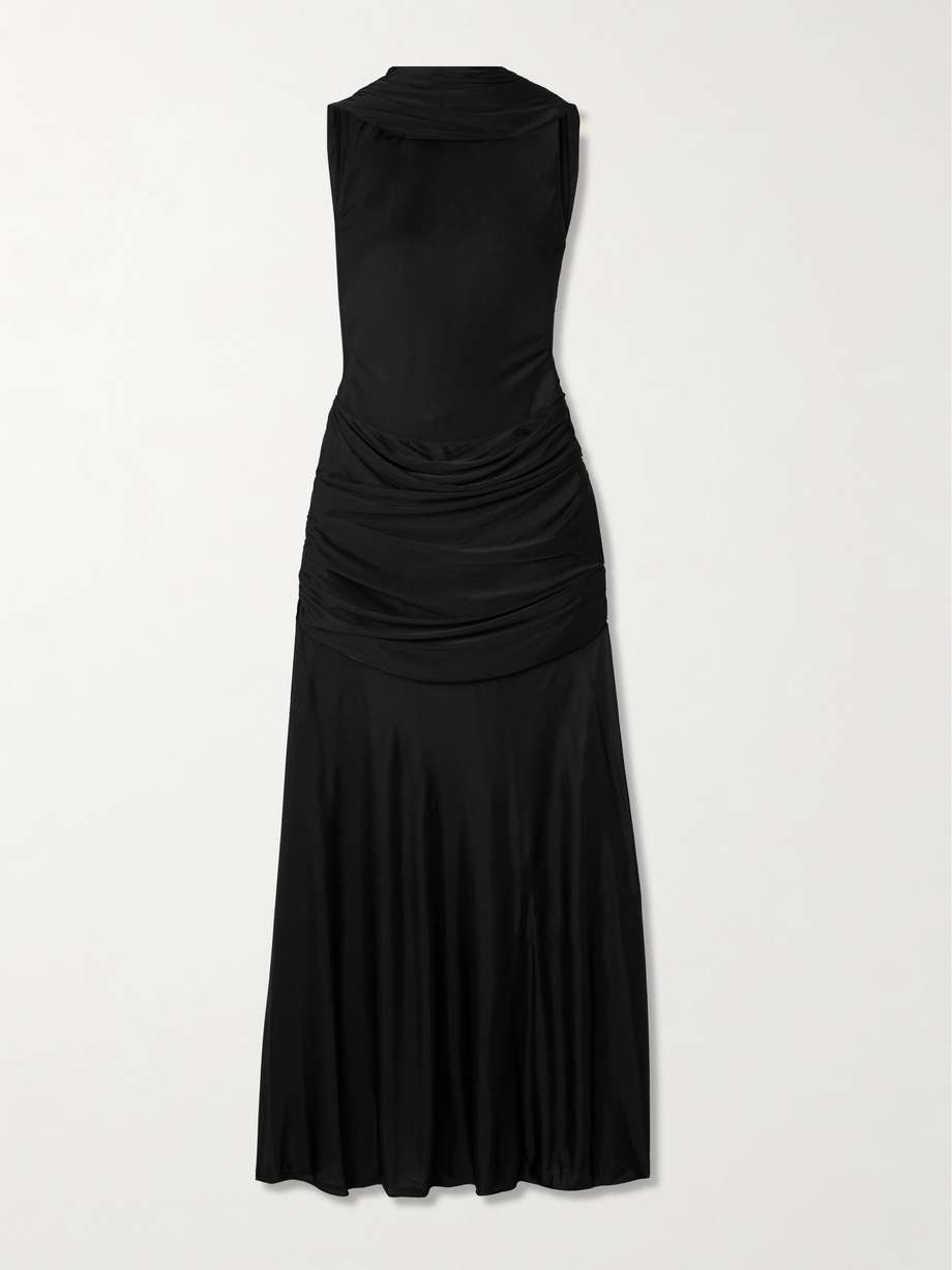 embellished open-back draped jersey gown