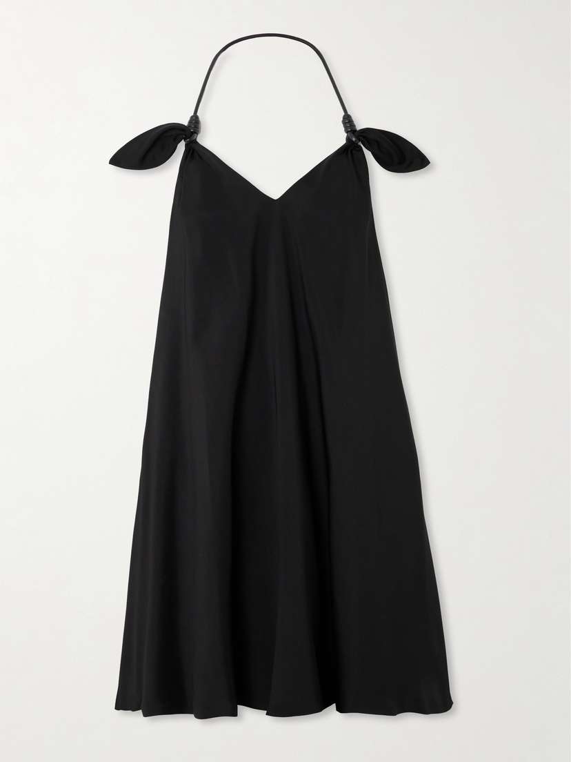 Loewe Flamenco Knotted Leather-trimmed Twill Halterneck Mini Dress