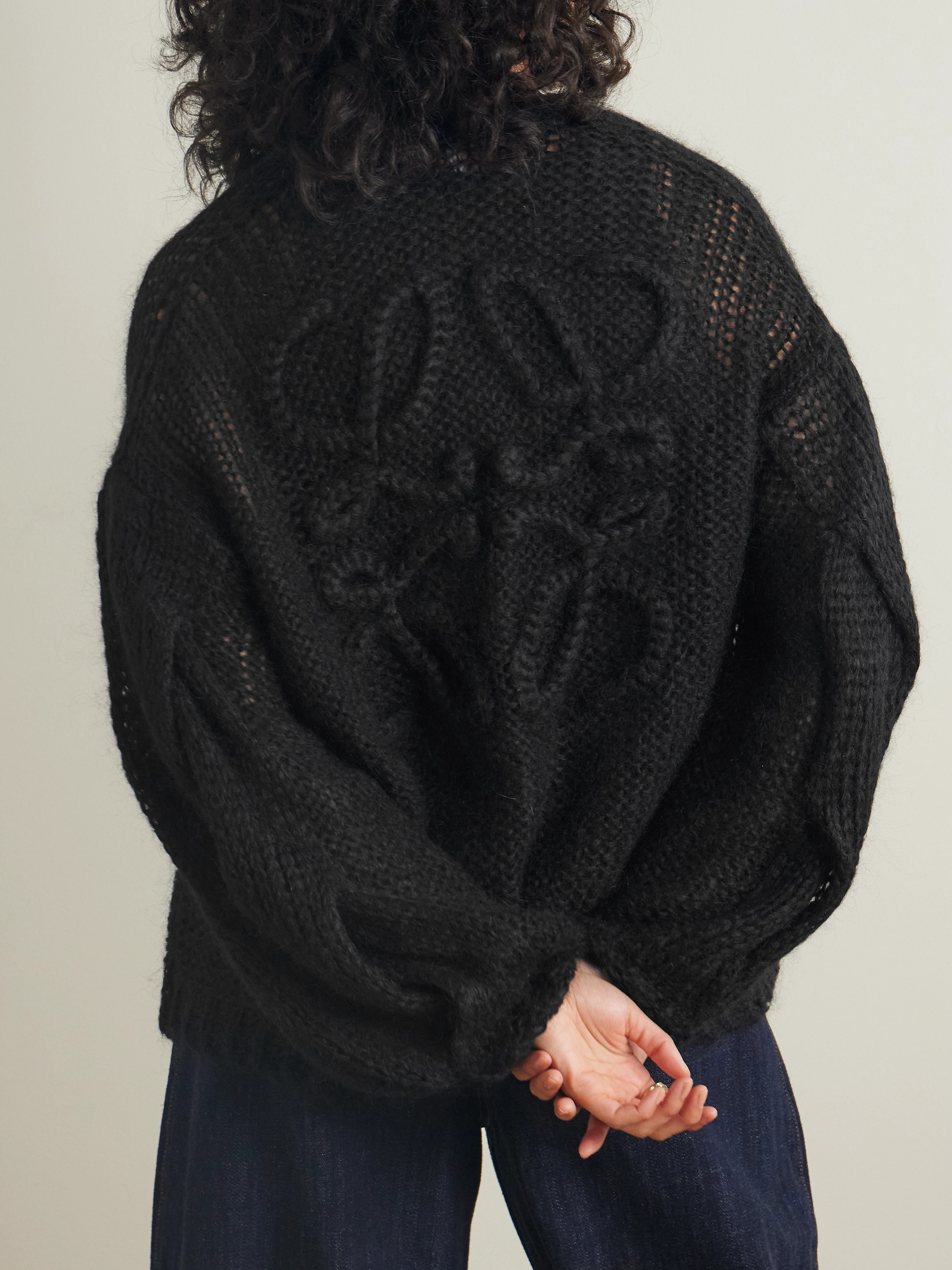 Loewe Anagram embroidered open-knit mohair-blend cardigan thumbnail