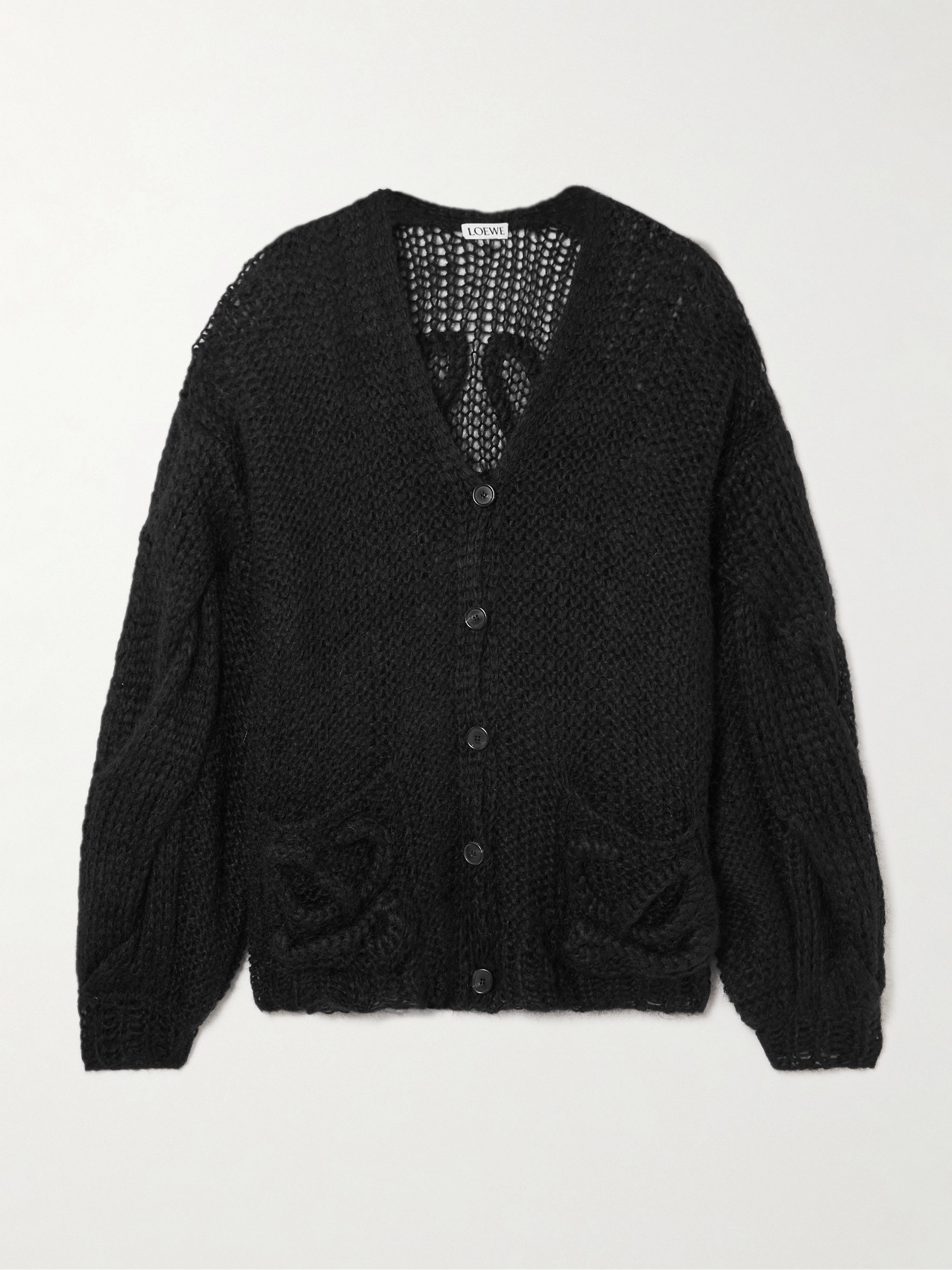 Loewe Anagram embroidered open-knit mohair-blend cardigan thumbnail