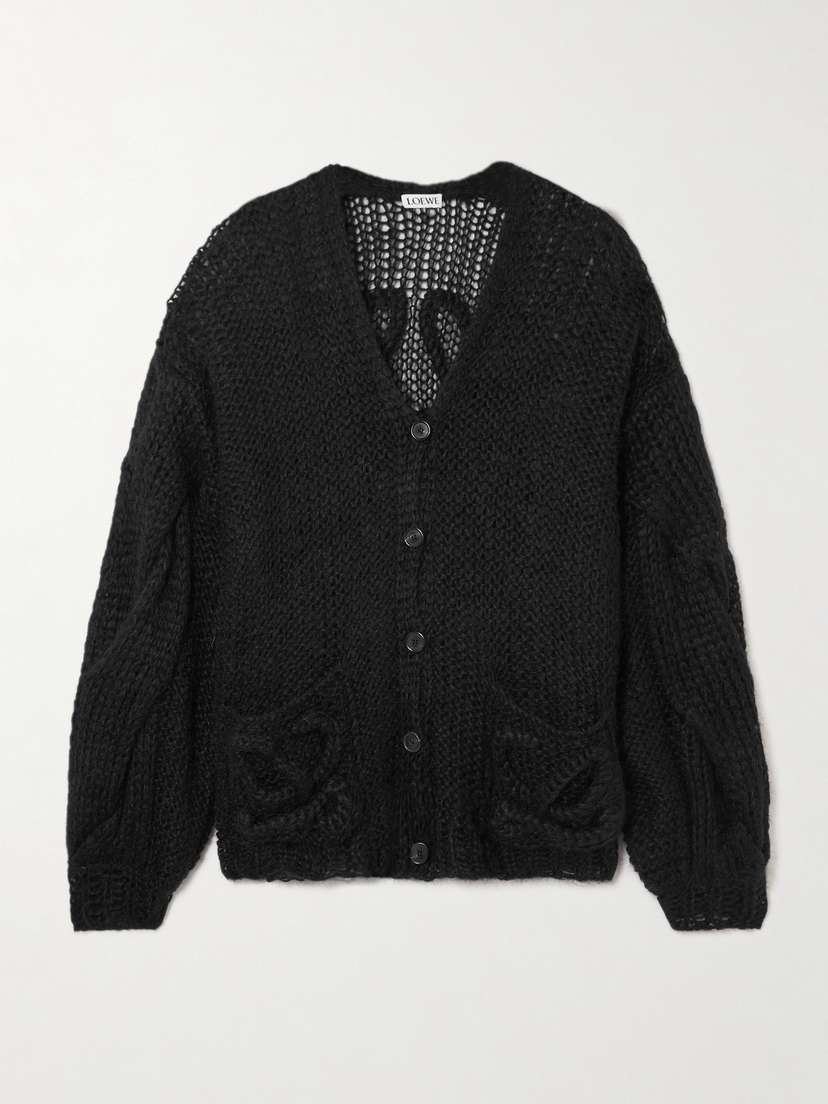 Loewe Anagram Embroidered Open-knit Mohair-blend Cardigan