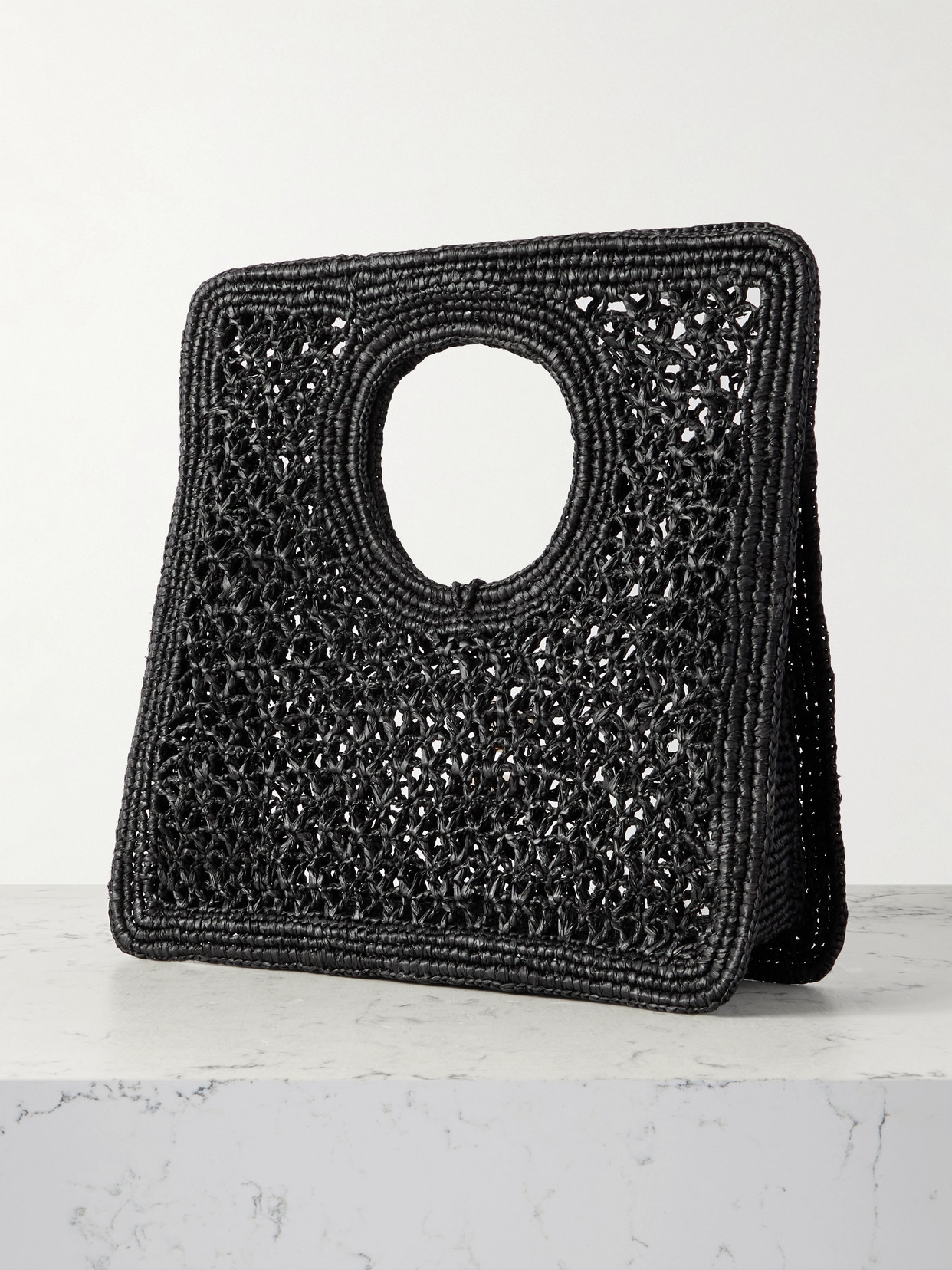 Jacquemus Carre Spiaggia Embellished Braided Raffia Tote In Black