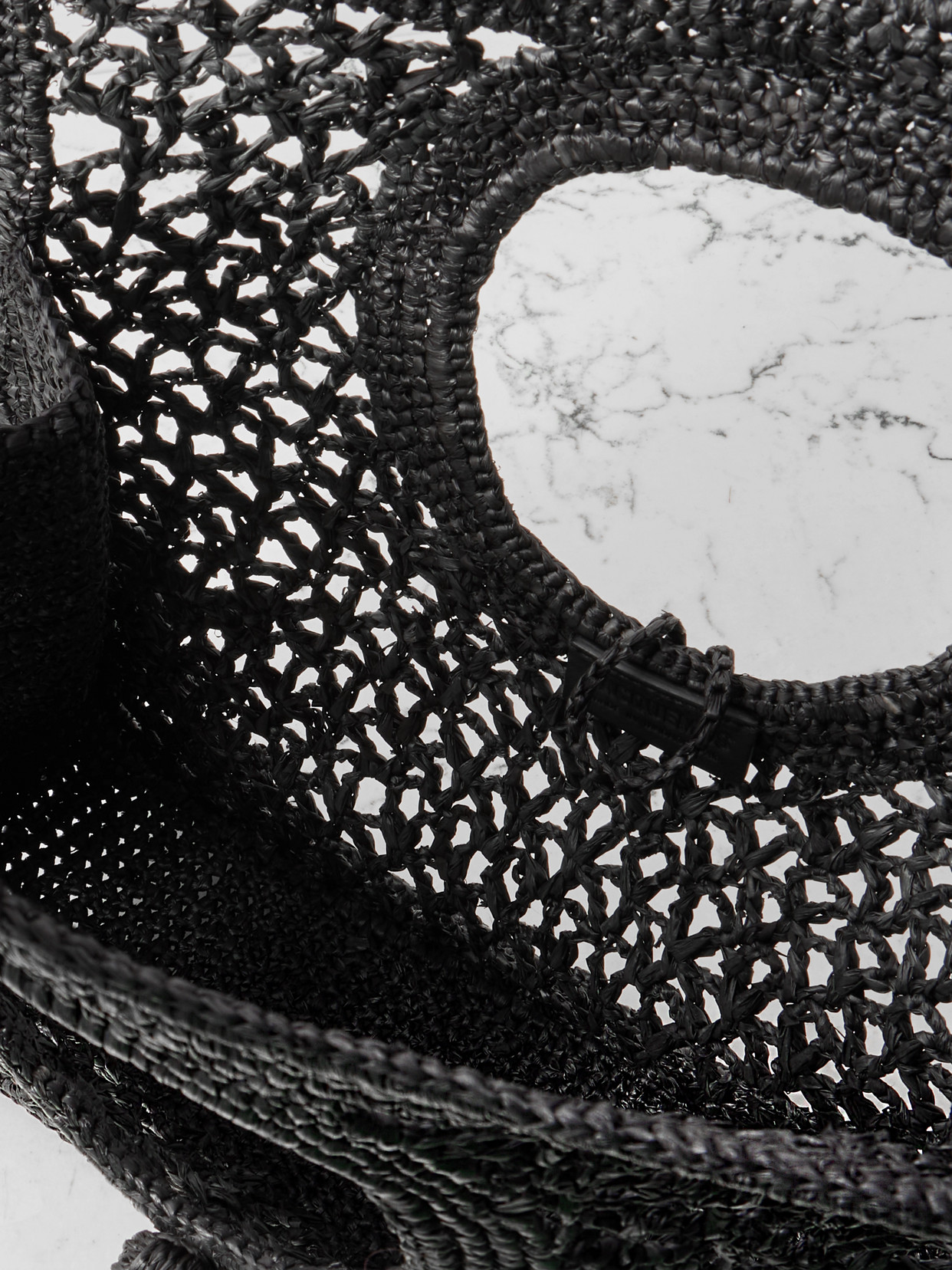 Jacquemus Carre Spiaggia Embellished Braided Raffia Tote In Black