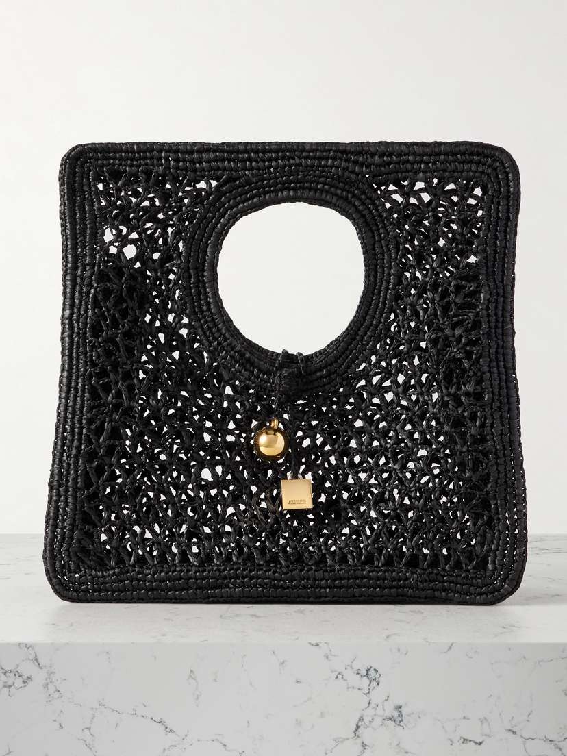 Jacquemus Carre Spiaggia Embellished Braided Raffia Tote