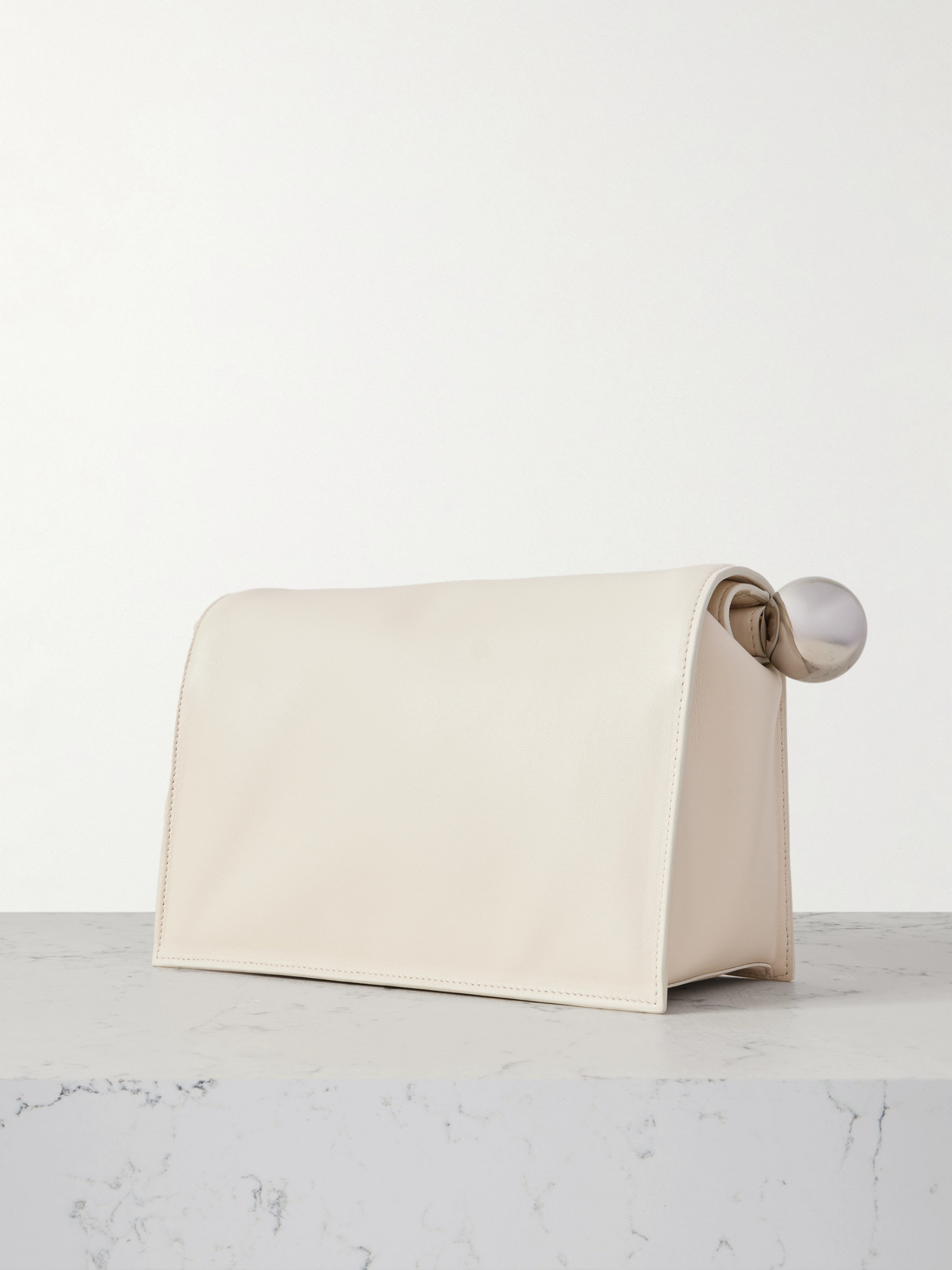Jacquemus The Rond Carré Embellished Leather Clutch In Ivory