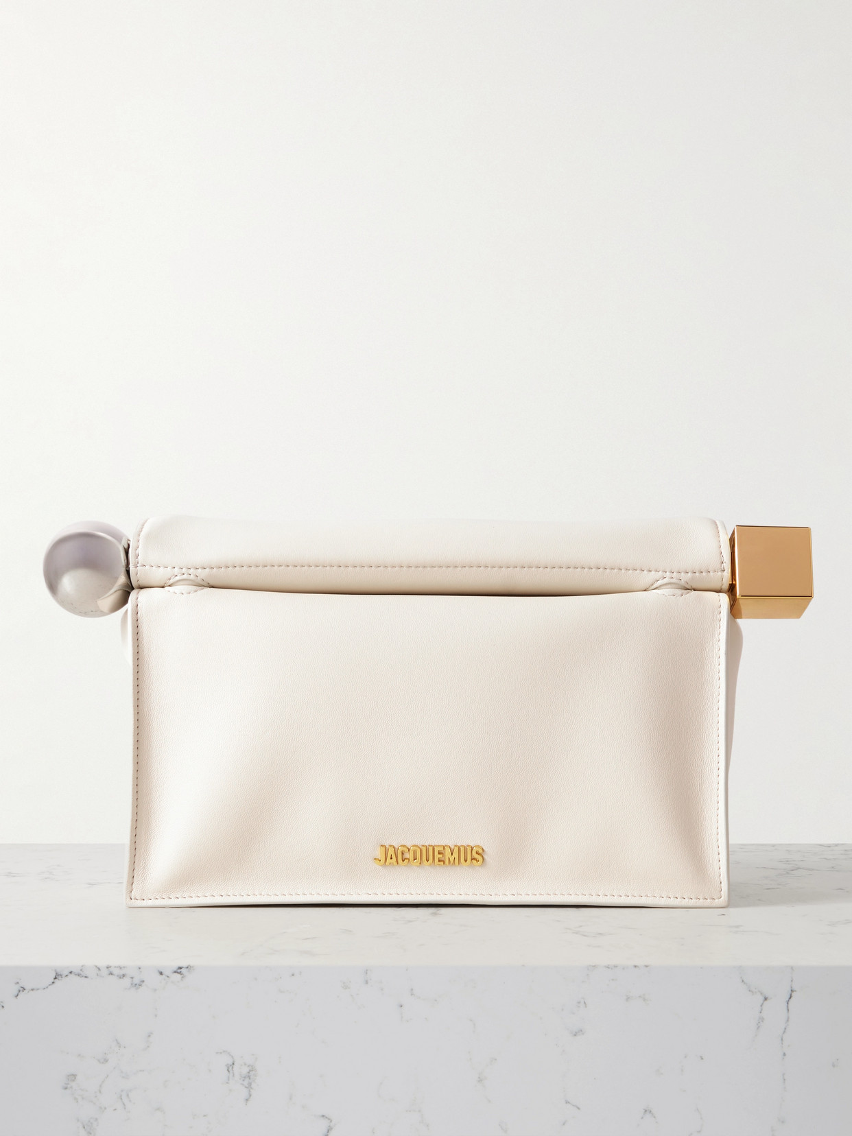 Jacquemus The Rond Carré Embellished Leather Clutch In Ivory