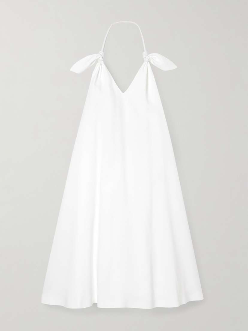 Loewe Flamenco Knotted Leather-trimmed Voile Halterneck Mini Dress