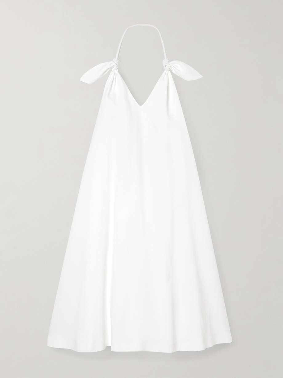 flamenco knotted leather-trimmed voile halterneck mini dress