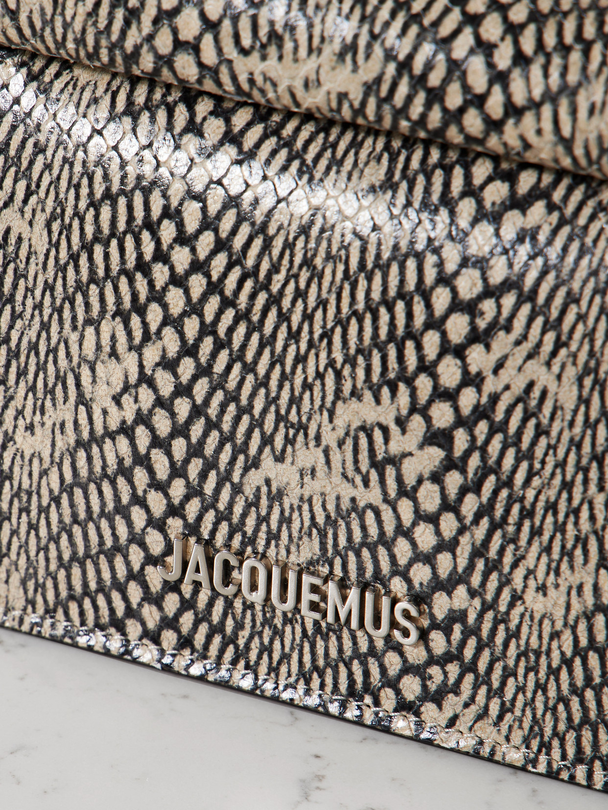 Jacquemus The Pochette Small Embellished Snake-effect Leather Clutch In Animal Print