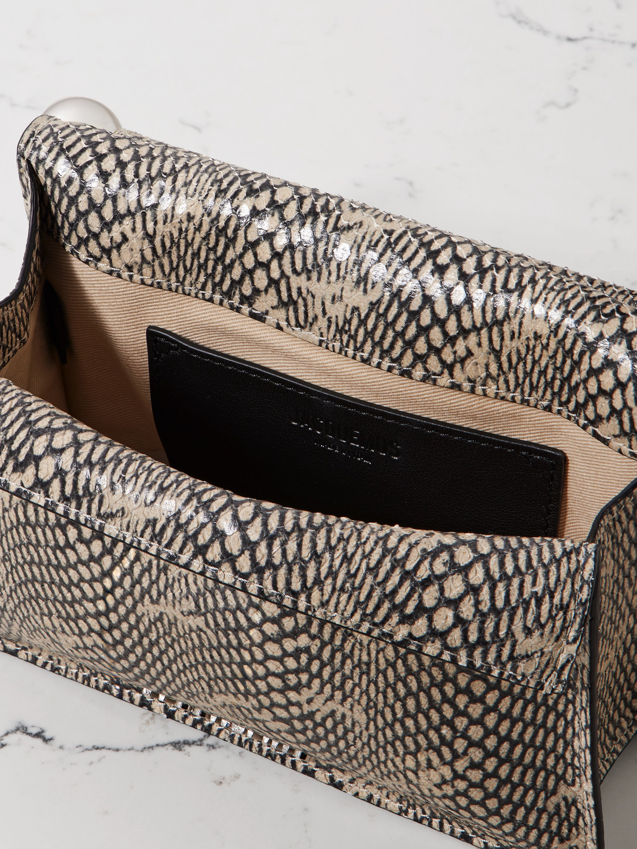 Jacquemus The Pochette Small Embellished Snake-effect Leather Clutch In Animal Print