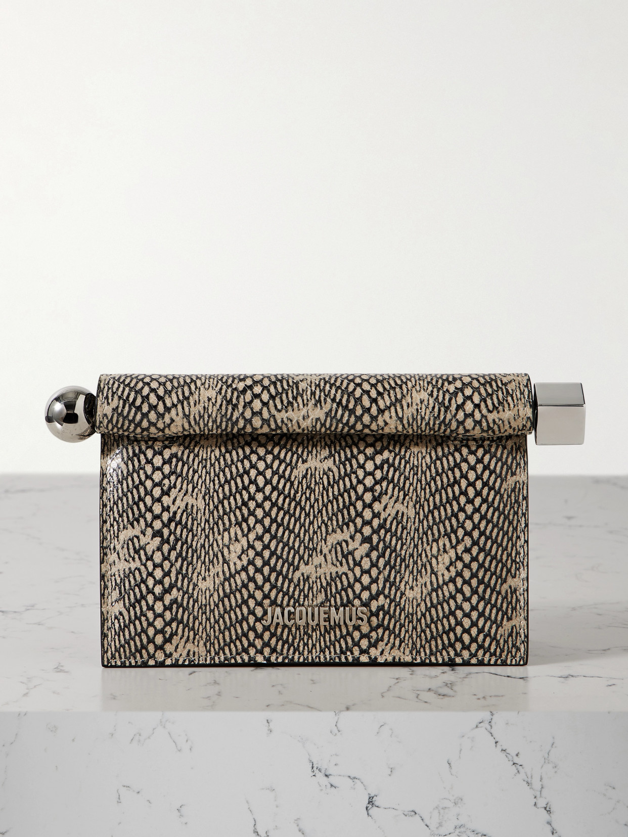 Jacquemus The Pochette Small Embellished Snake-effect Leather Clutch In Animal Print