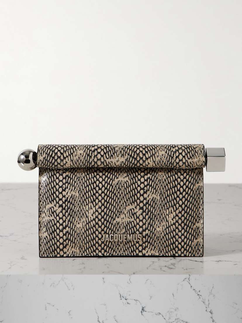 Jacquemus The Pochette Small Embellished Snake-effect Leather Clutch