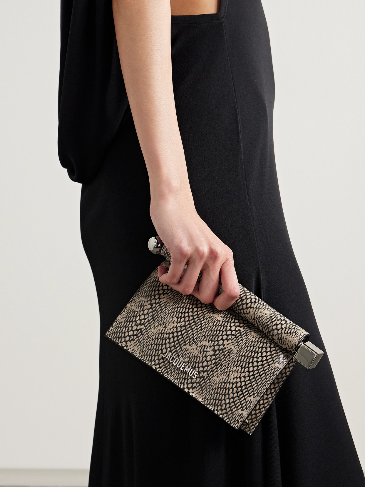 Jacquemus The Pochette Small Embellished Snake-effect Leather Clutch In Animal Print