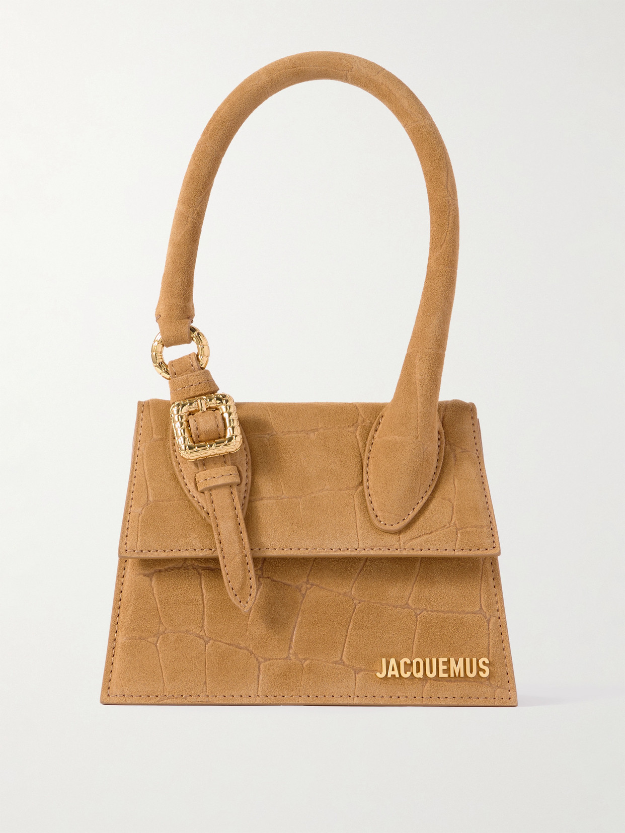 Jacquemus Le Chiquito Moyen Croc-effect Suede Shoulder Bag In Brown