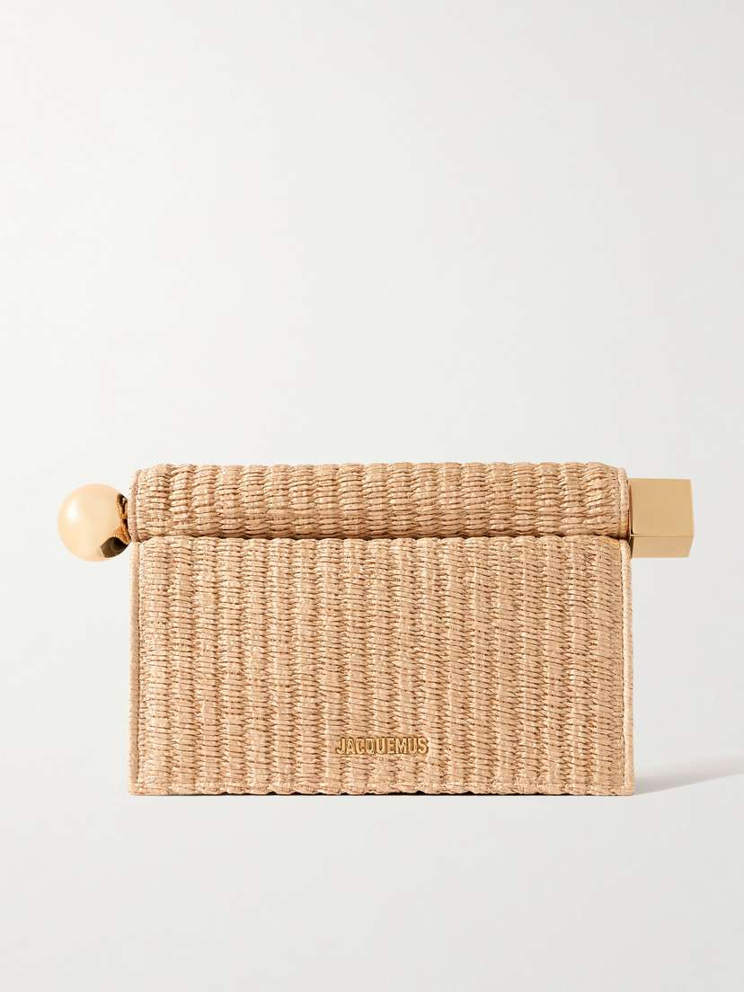 Jacquemus Pochette Embellished Faux Straw And Leather Clutch