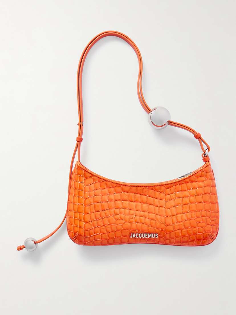 Jacquemus Le Bisou Perle Embellished Leather-trimmed Croc-effect Glossed-shell Shoulder Bag