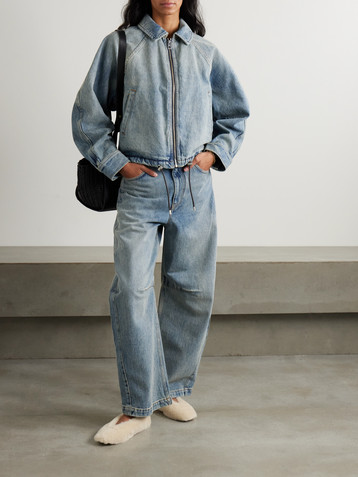 Loewe Leather-trimmed denim bomber jacket