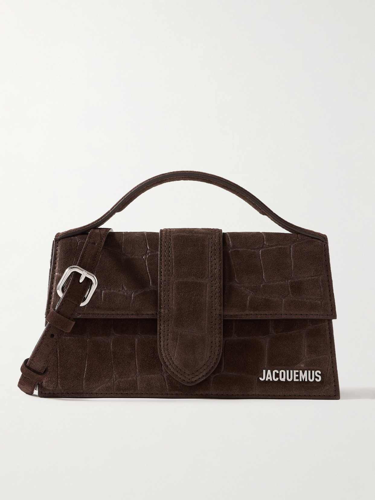 Jacquemus Le Grand Bambino Croc-effect Suede Tote In Brown