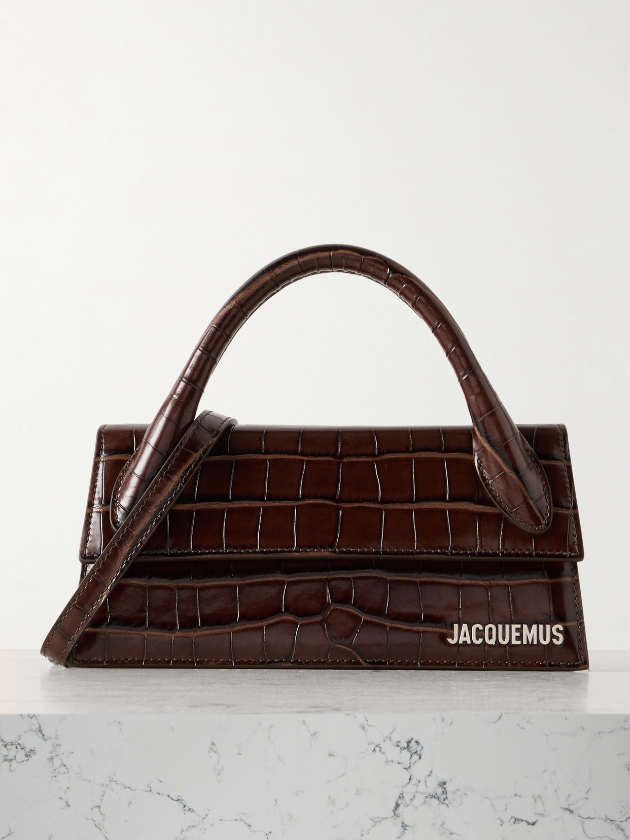 Jacquemus Le Chiquito Long Croc-effect Leather Tote In Brown