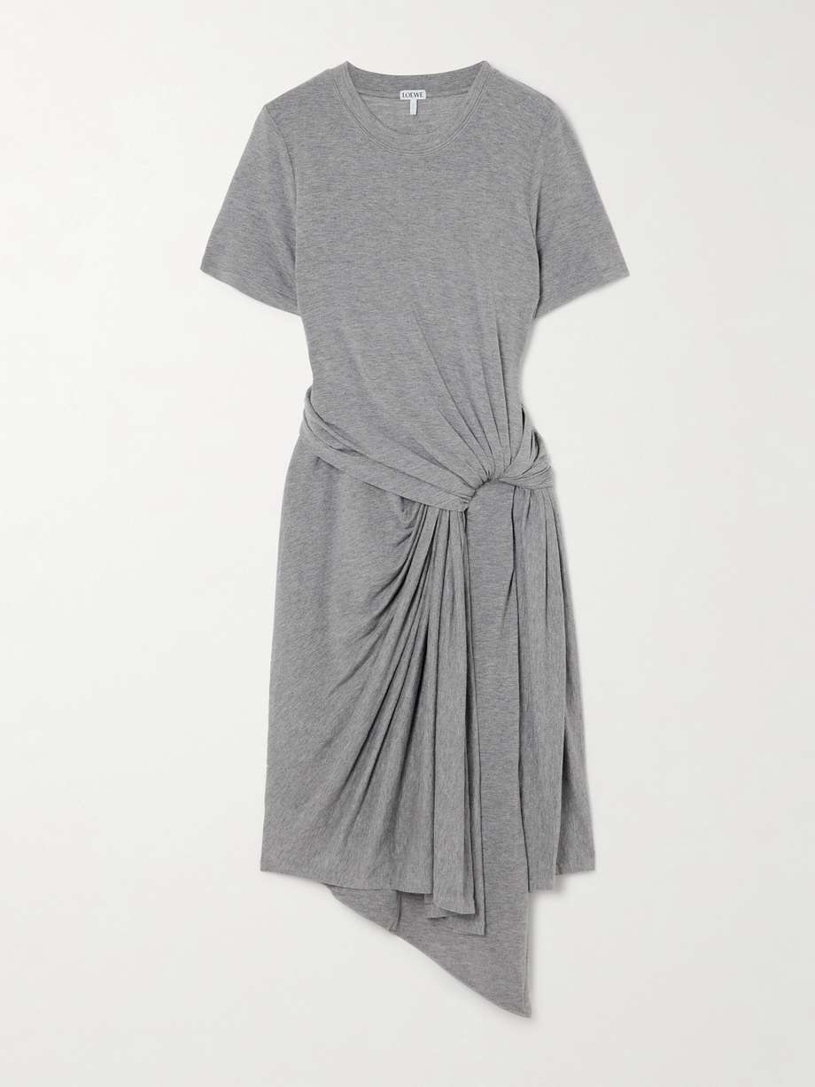 asymmetric knotted jersey midi dress