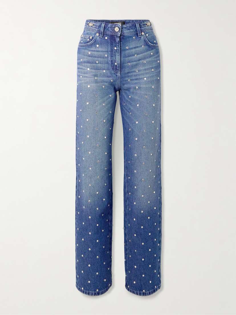Versace Crystal-embellished Mid-rise Straight-leg Jeans