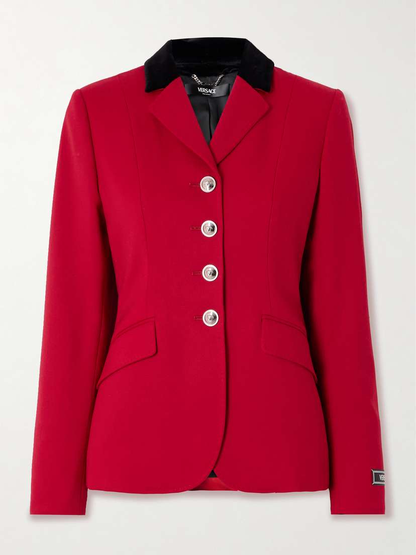 Versace Cotton Velvet-trimmed Wool-blend Grain De Poudre Blazer