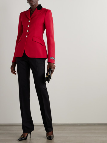 Versace Cotton velvet-trimmed wool-blend grain de poudre blazer