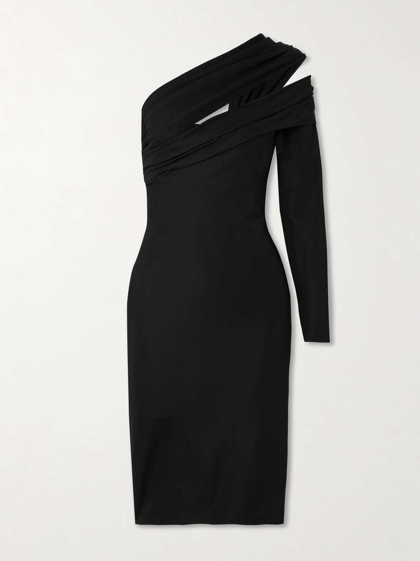 Versace One-shoulder Cutout Stretch-piqué Midi Dress
