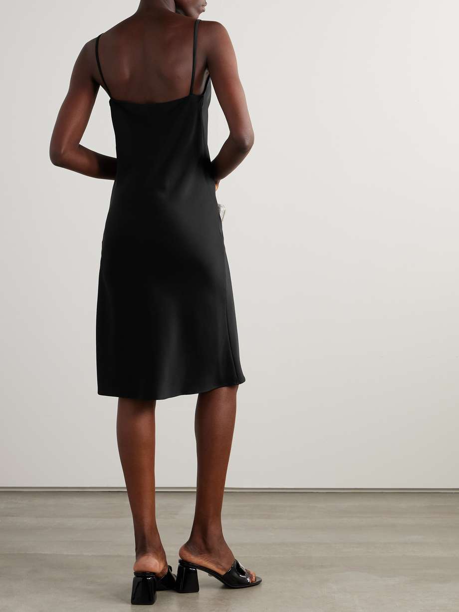 embellished draped satin midi dress