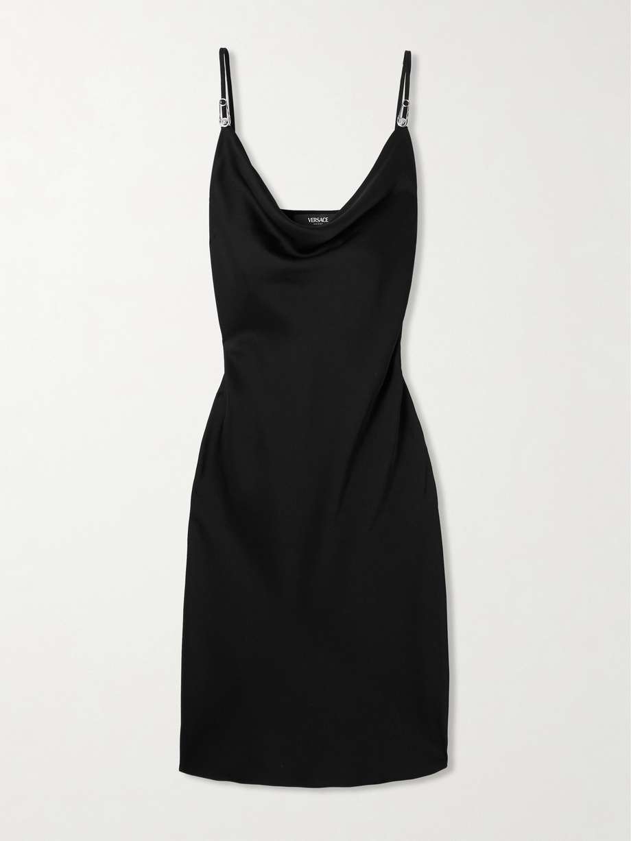 embellished draped satin midi dress