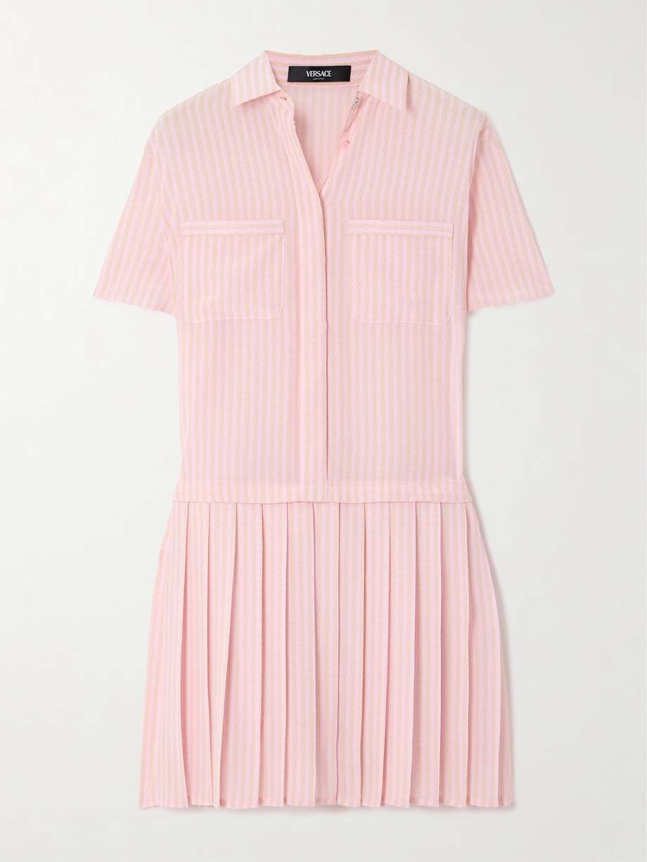 pleated printed silk crepe de chine mini dress