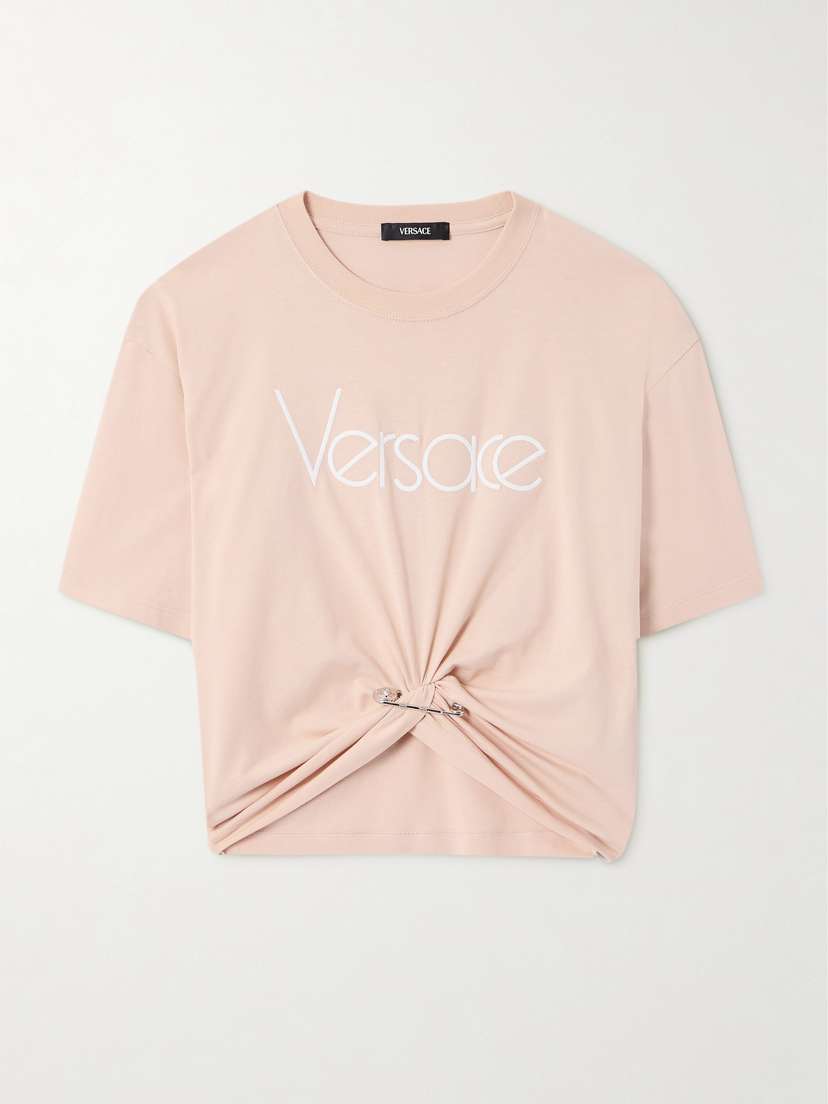 Versace Cropped Embellished Cotton-jersey T-shirt