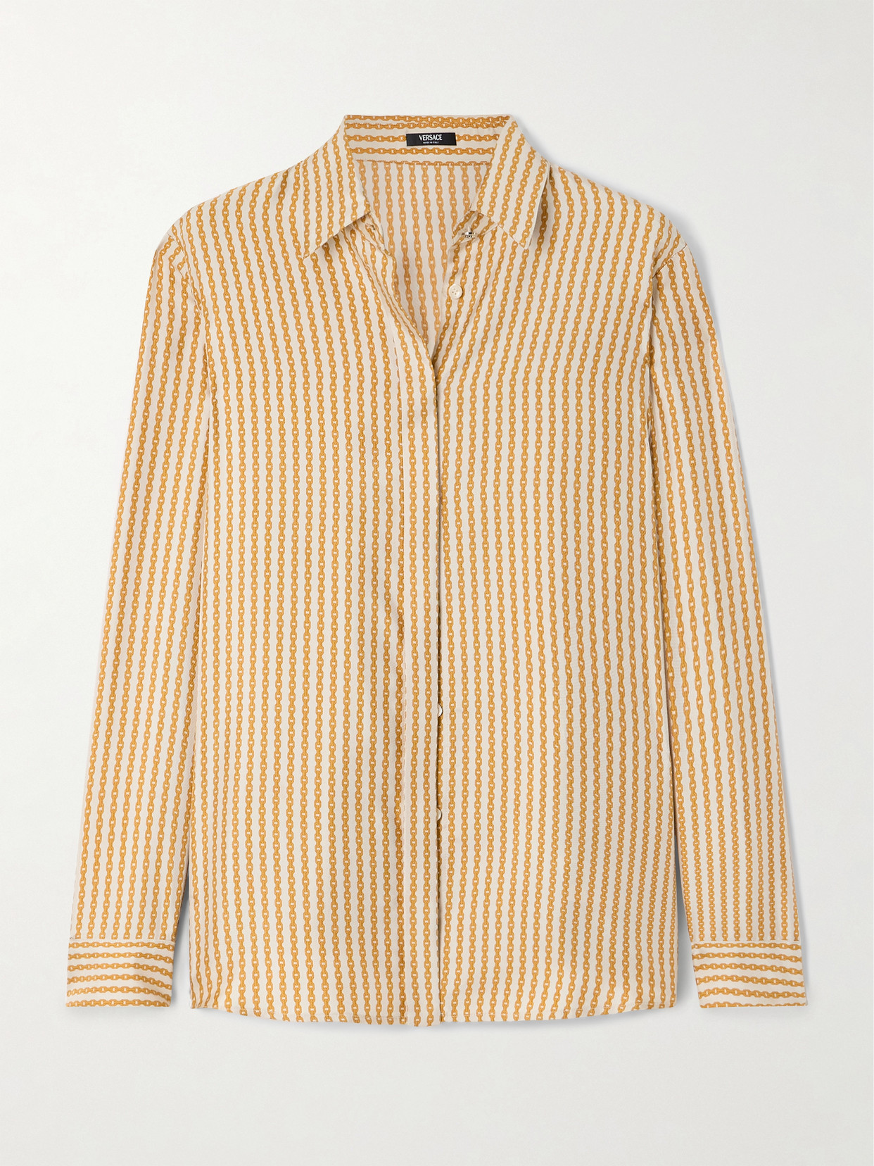 Versace Printed Silk-twill Shirt In Yellow