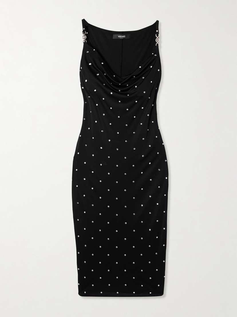 Versace Embellished Draped Jersey Midi Dress