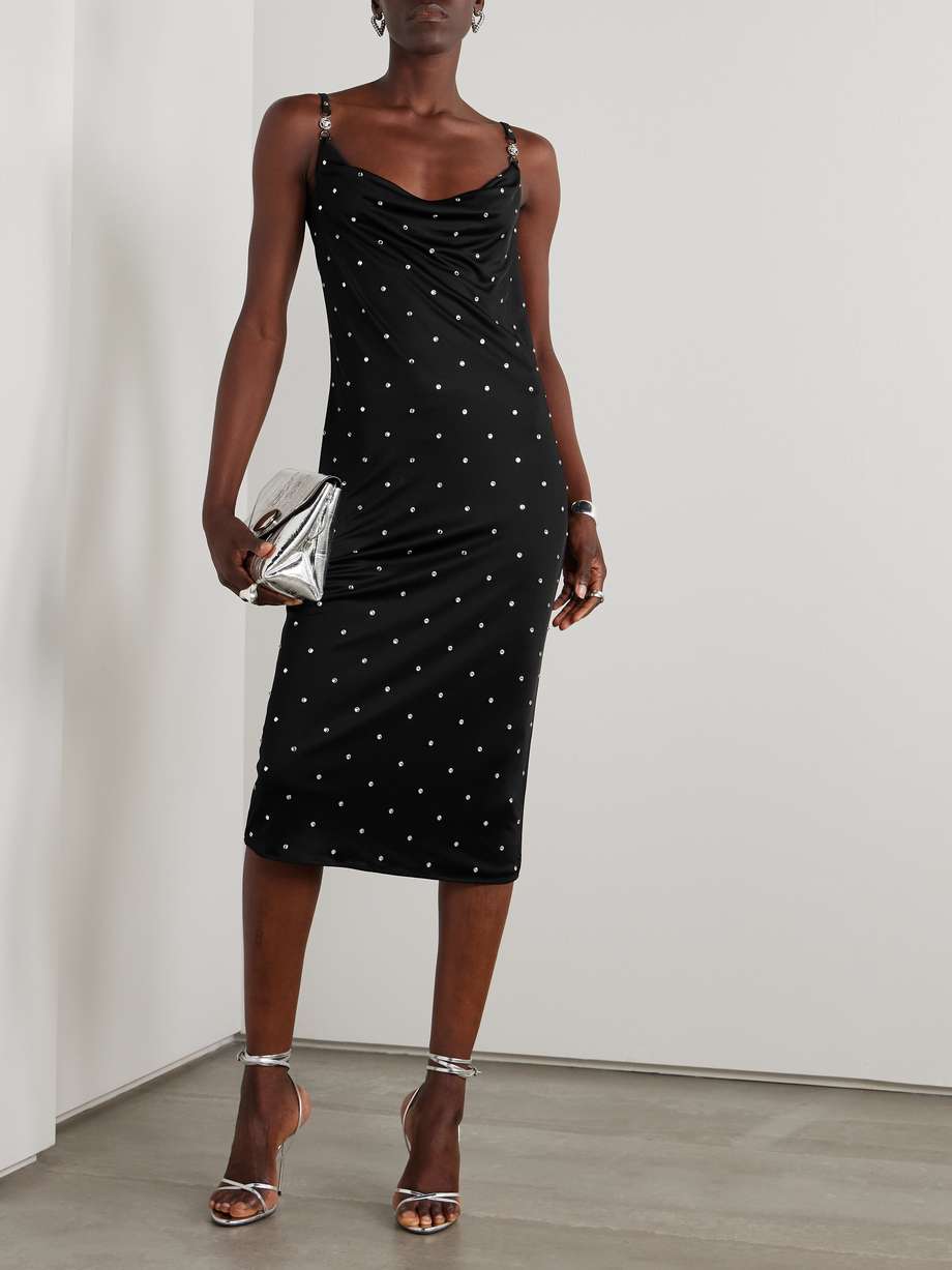 embellished draped jersey midi dress