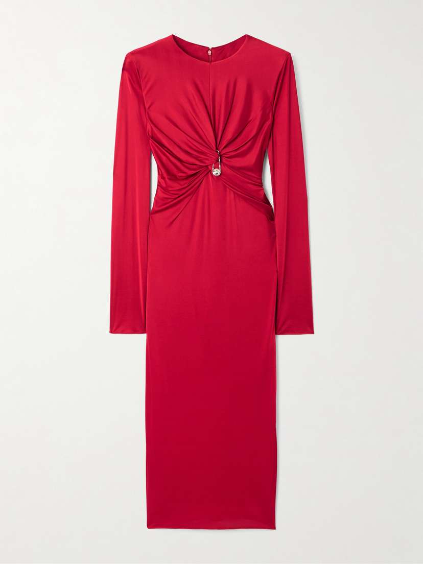 Versace Embellished Twist-front Jersey Midi Dress
