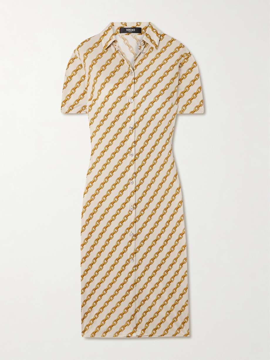 printed jersey midi shirt dress