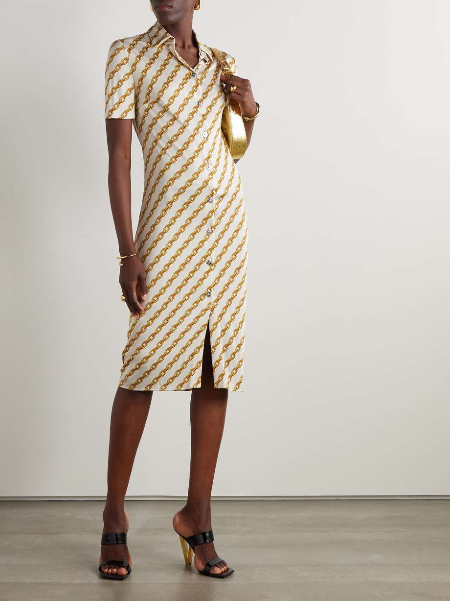 printed jersey midi shirt dress