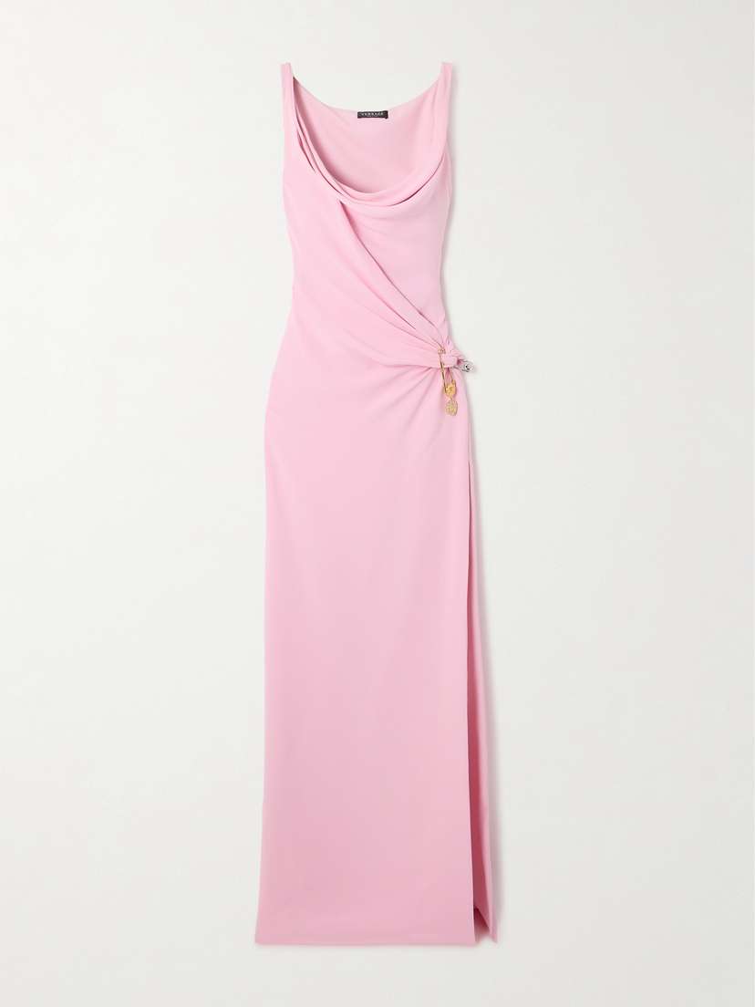 Versace Embellished Draped Wrap-effect Silk-cady Gown