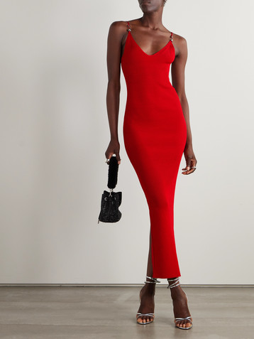 Versace Embellished stretch-jersey midi dress