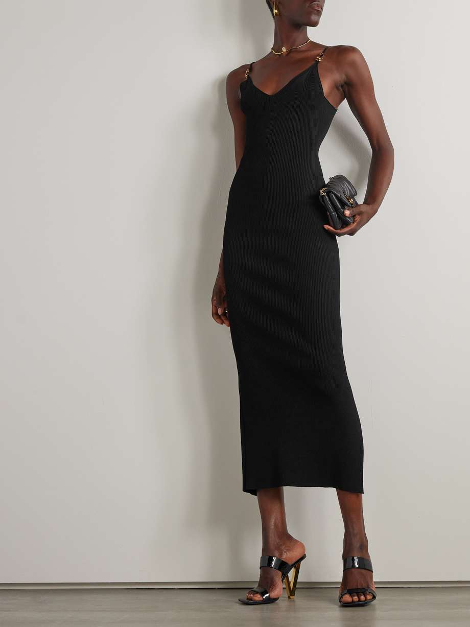 embellished stretch-jersey midi dress