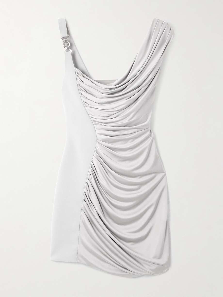 asymmetric embellished draped jersey mini dress