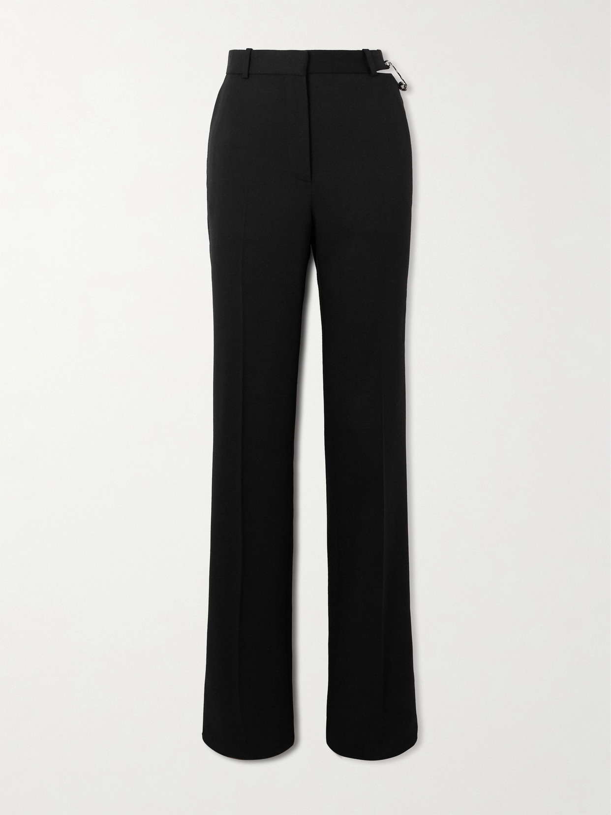 Versace Embellished Cutout Wool-blend Slim-leg Pants In Black