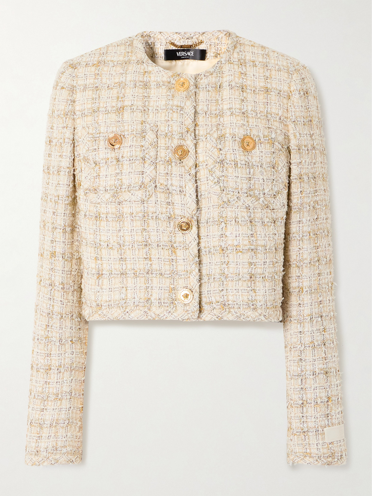 Versace - Cropped Cotton-blend Tweed Jacket - Beige
