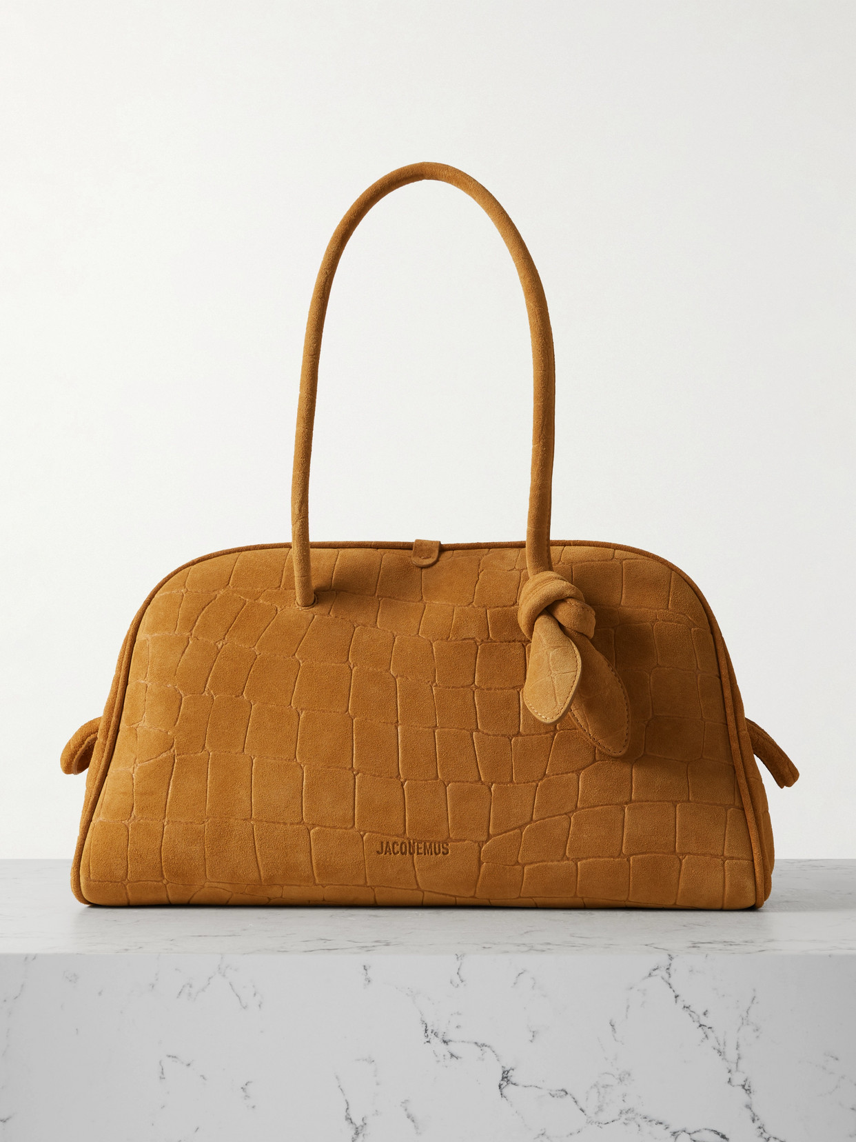 Jacquemus The Turismo Croc-effect Suede Tote In Brown