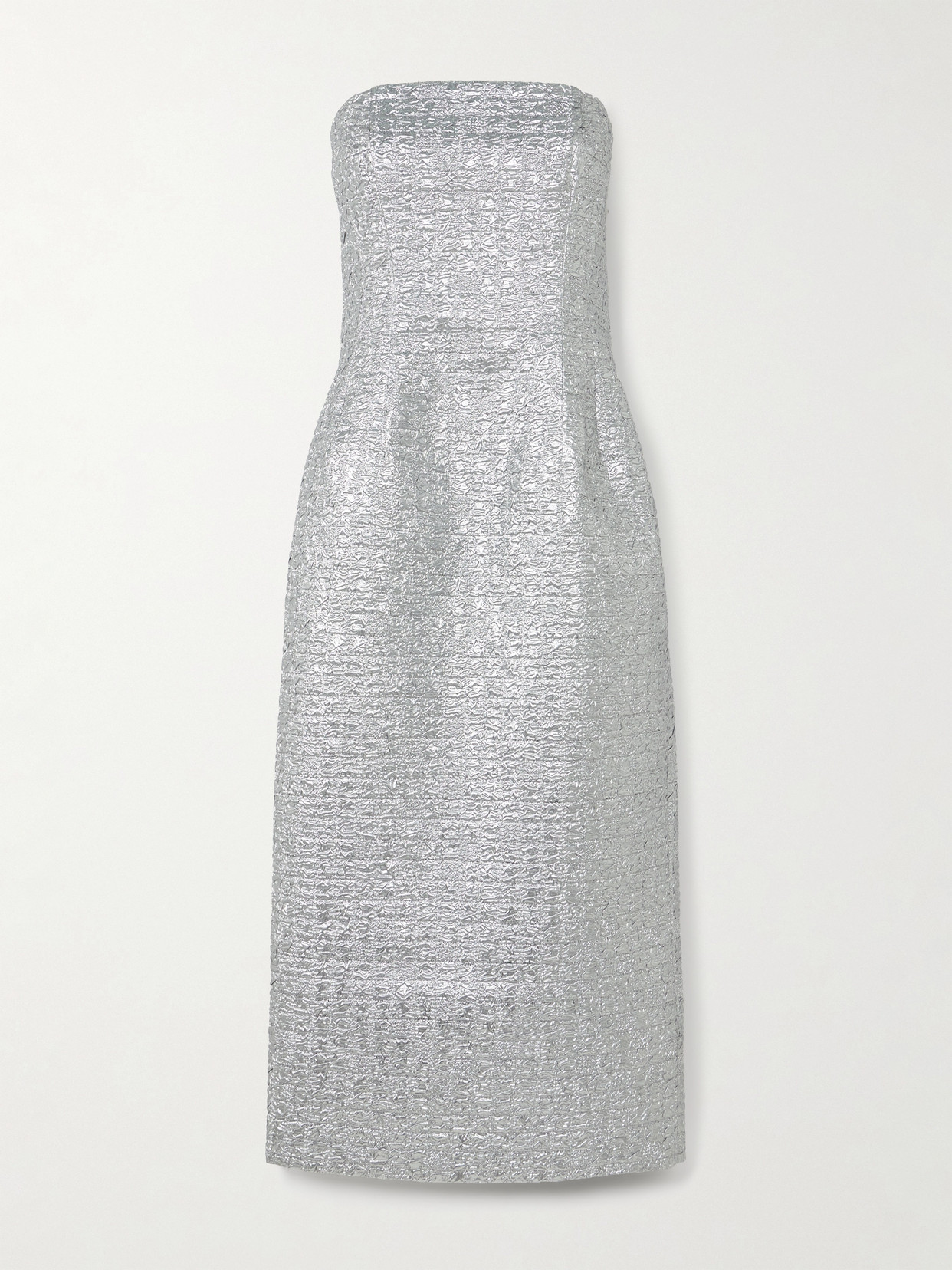 Emilia Wickstead Leila Strapless Metallic Cloqué Midi Dress In Silver